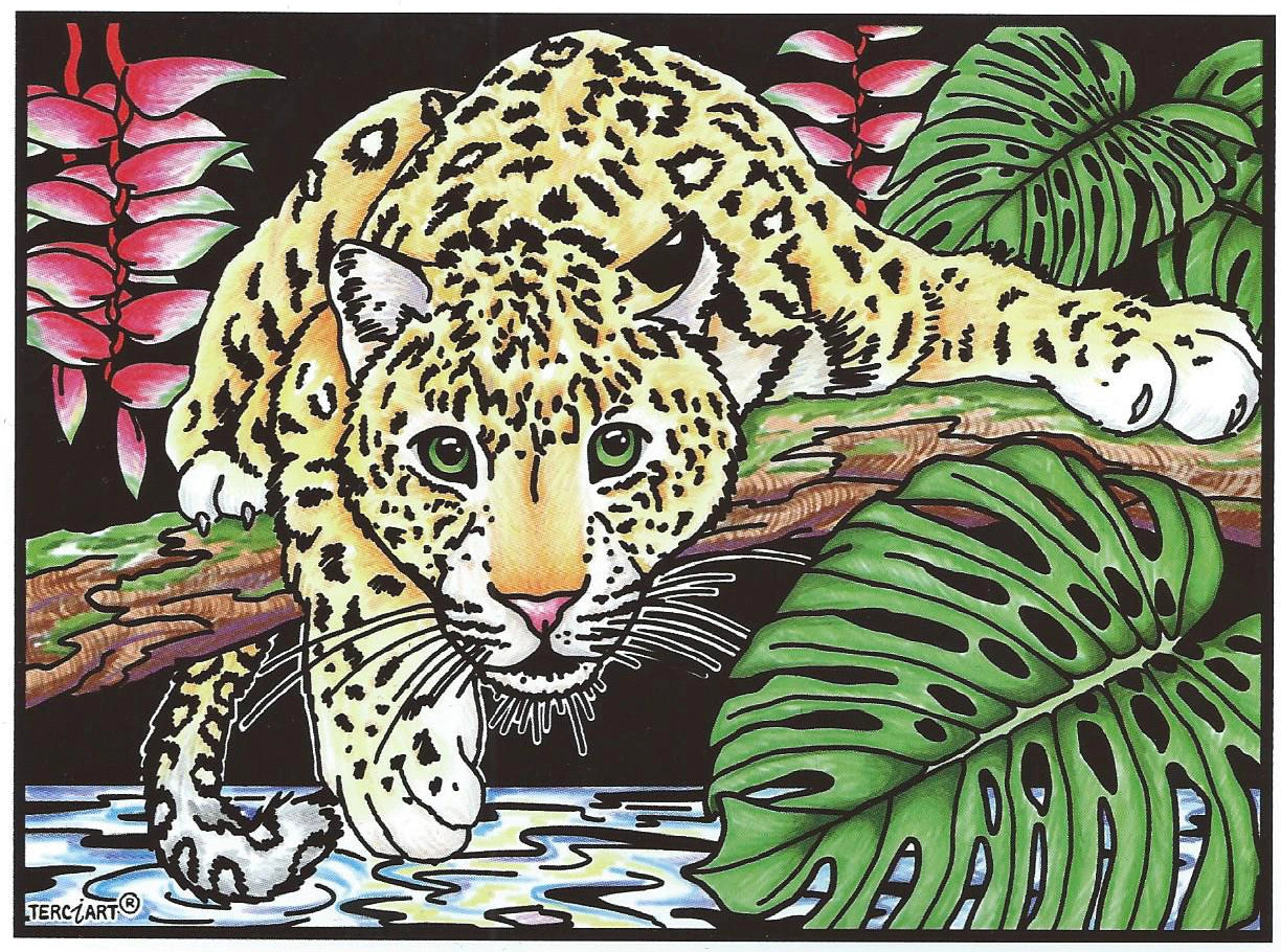 Jaguar sur la branche à colorier en velours grand format — tableau en relief Terciart