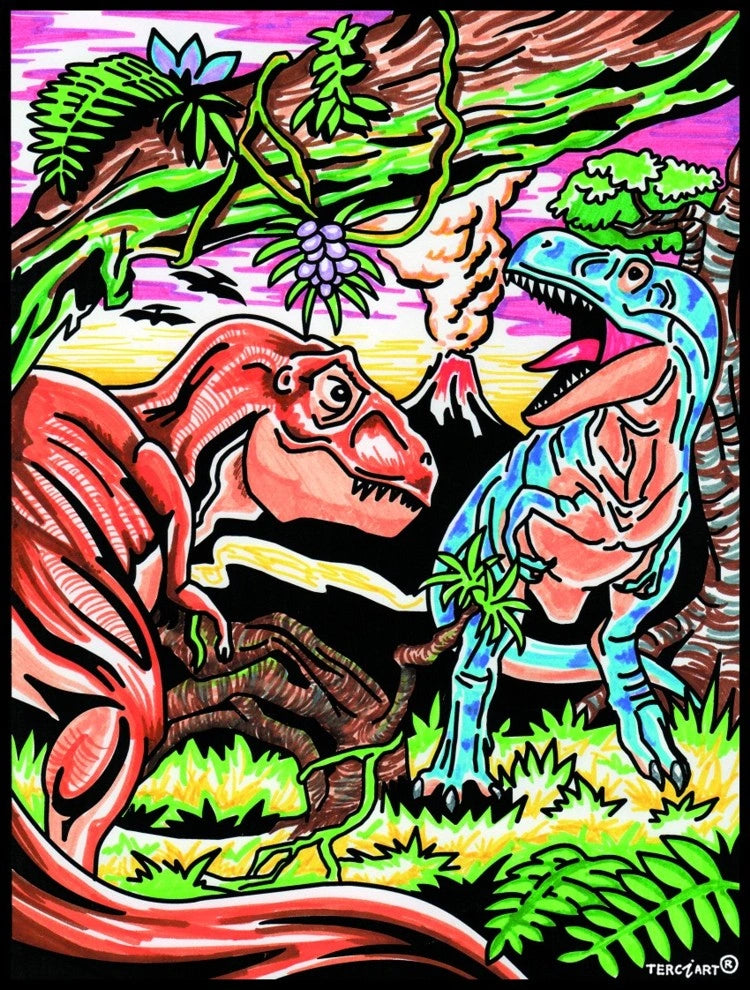 tableau à colorier en relief dinosaures dans la jungle