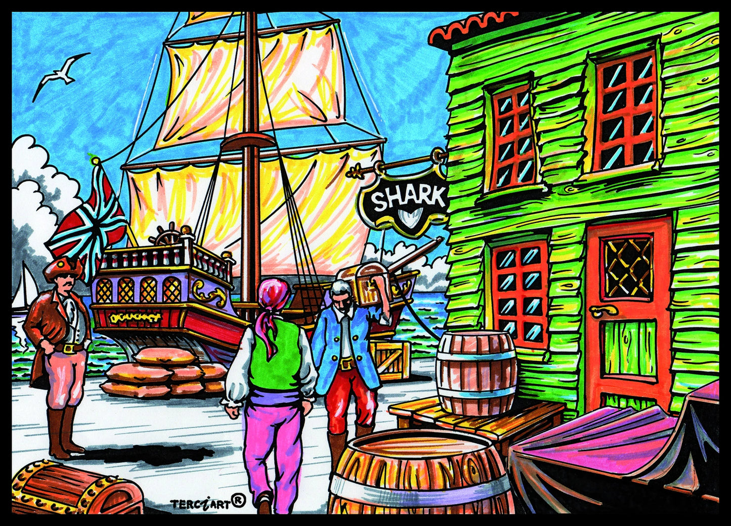 Le Port des Pirates à colorier en velours grand format — tableau en relief Terciart