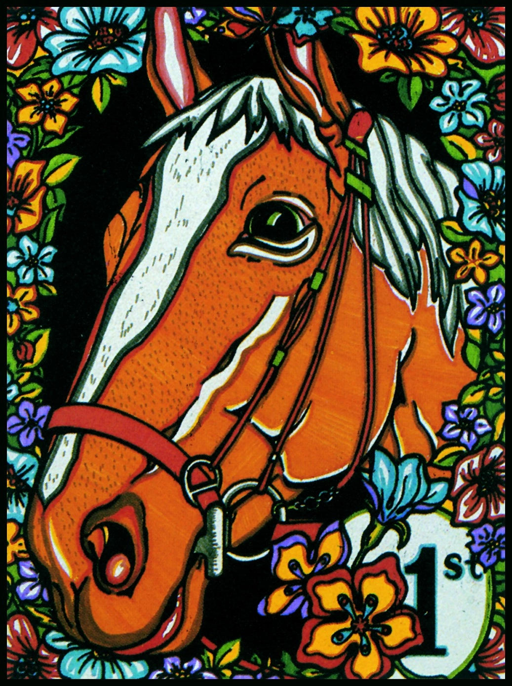 Photo d’un tableau à colorier en relief motif tête de cheval et fleurs