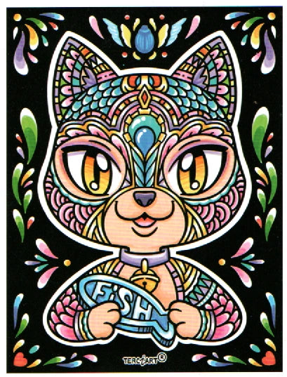Chat mandala à colorier en velours grand format — tableau en relief Terciart
