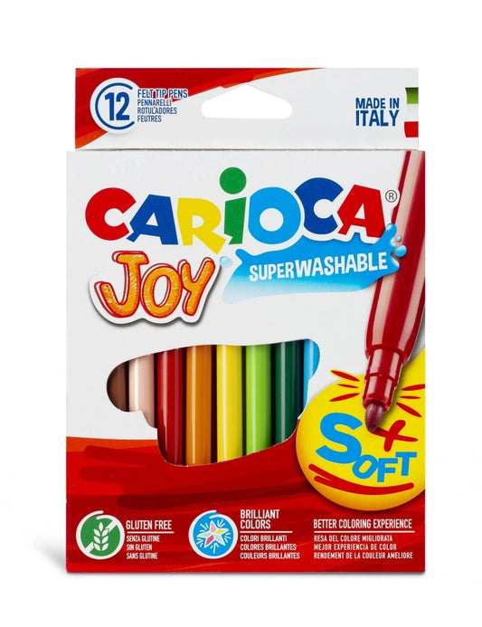 Photo d’une boîte de 12 feutres Carioca Joy Superwashable aux couleurs brillantes