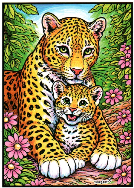 Léopard et son petit à colorier en velours grand format — tableau en relief Terciart
