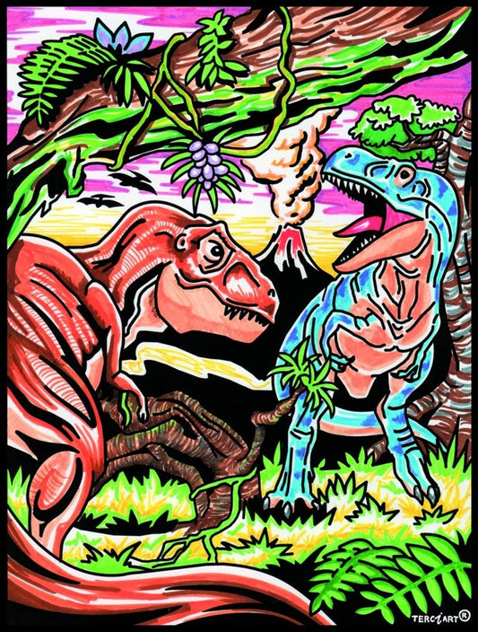 tableau à colorier en relief dinosaures dans la jungle