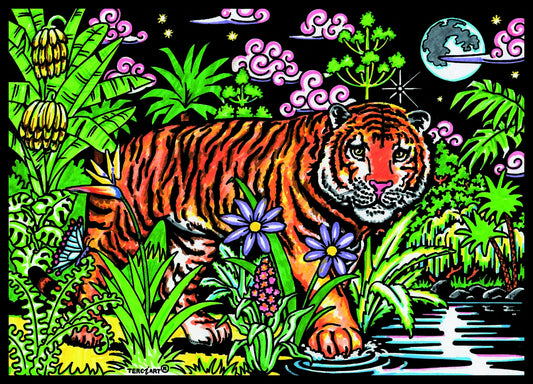 Photo d’un tableau à colorier en relief motif tigre dans la jungle tropicale.
