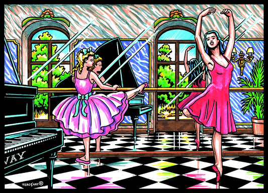 Photo d’un tableau à colorier en relief motif danseuses classiques dans un studio de ballet.