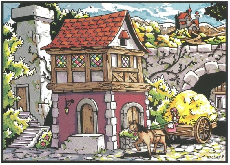 Maisonnette médiévale à colorier en velours grand format — tableau en relief Terciart