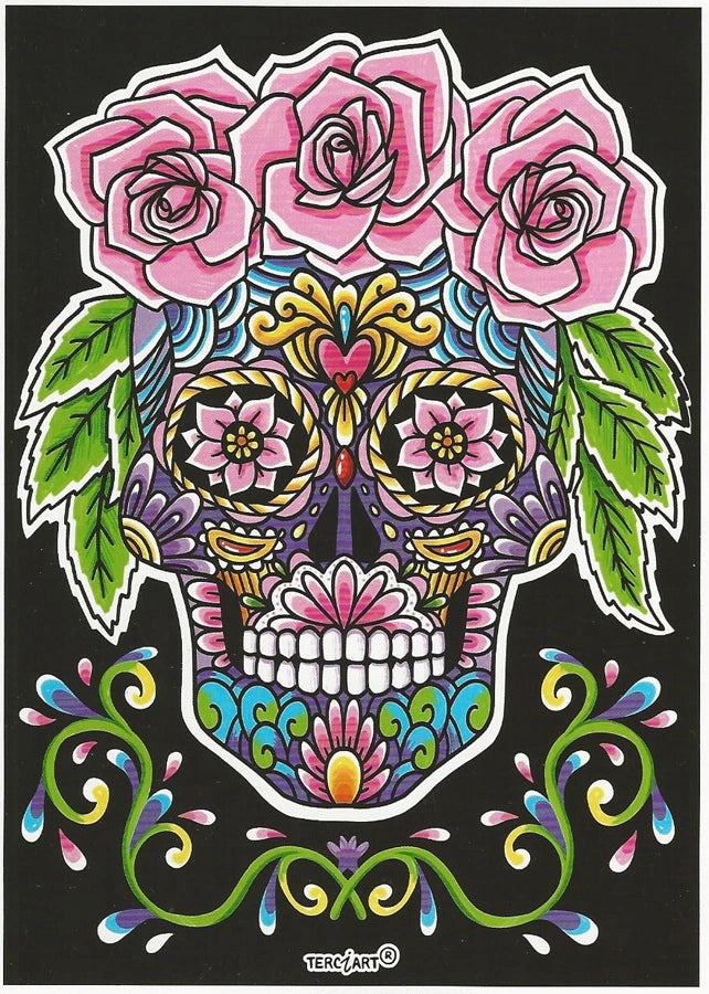 Photo d’un tableau à colorier en relief motif crâne fleuri décoratif