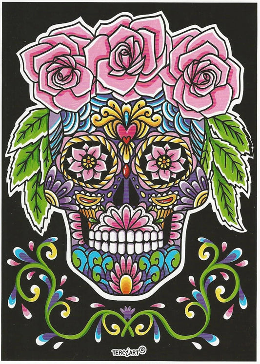 Photo d’un tableau à colorier en relief motif crâne fleuri décoratif