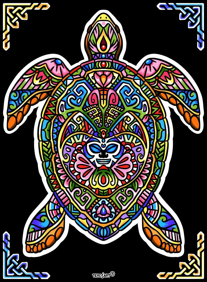 Photo d’un tableau à colorier en relief motif tortue décorative multicolore.