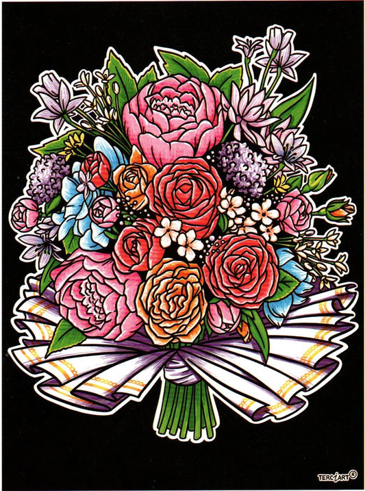 Photo d’un tableau à colorier en relief motif bouquet floral multicolore.