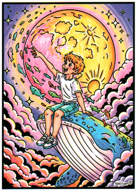 Garçon et la baleine à colorier en velours grand format — tableau en relief Terciart