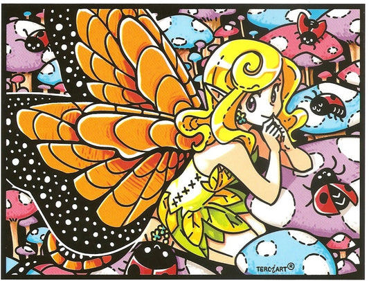 Photo d’un tableau à colorier en relief motif fée et champignons magiques