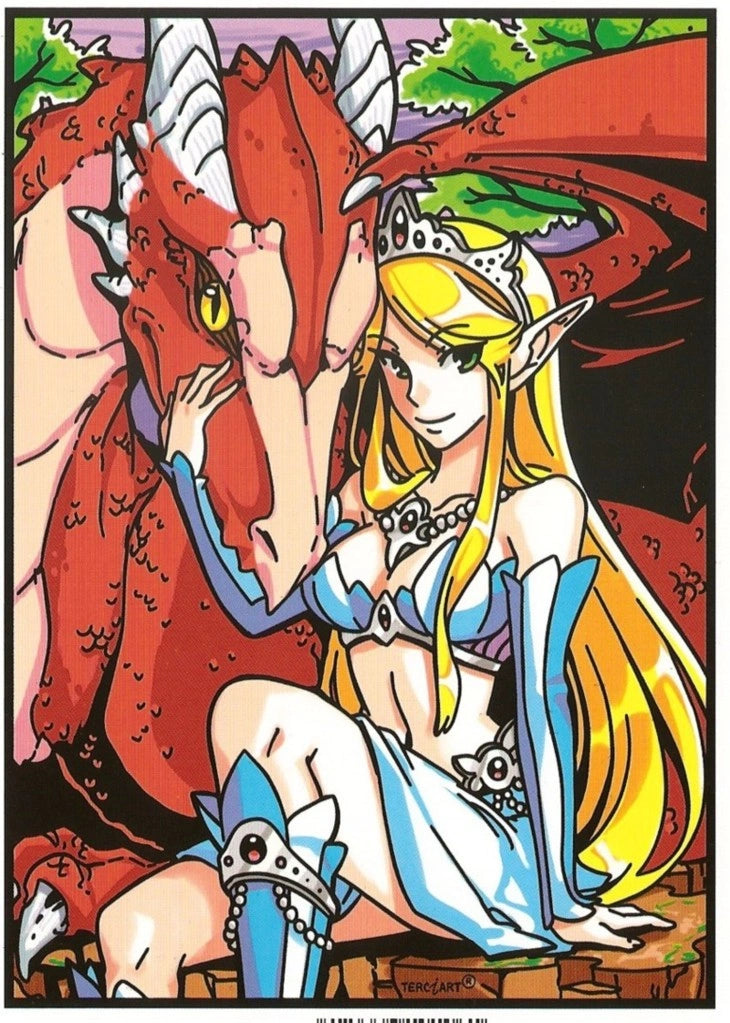 Photo d’un tableau à colorier en relief motif princesse et dragon rouge fantasy.