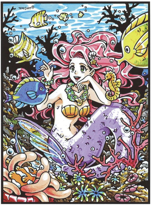 Photo d’un tableau à colorier en relief représentant une sirène entourée de poissons et de coraux.