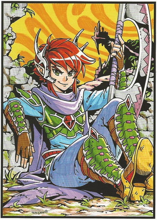 Tableau à colorier en relief représentant un guerrier elfe en armure assis avec son arme.