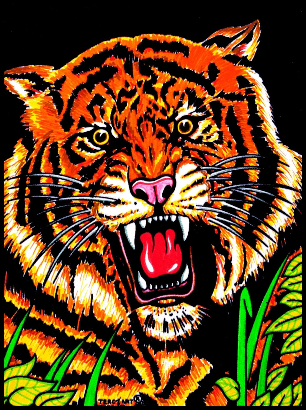 Photo d’un tableau à colorier en relief motif tête de tigre rugissant