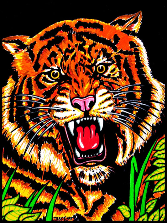 Photo d’un tableau à colorier en relief motif tête de tigre rugissant