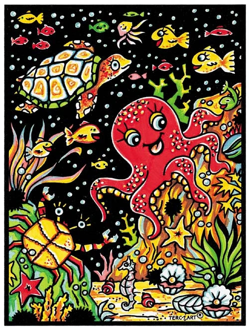 Photo d’un tableau à colorier en relief motif monde marin avec pieuvre et poissons