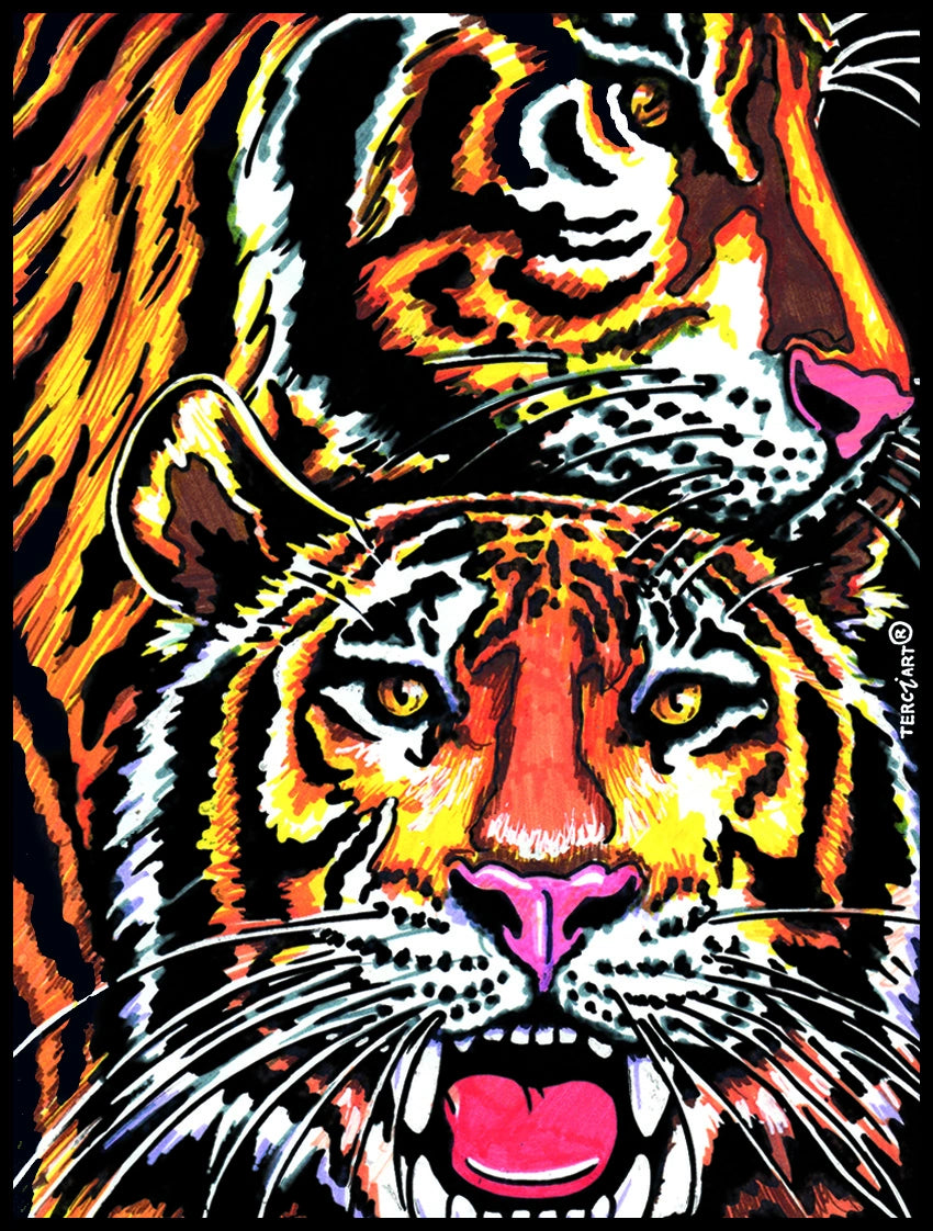 Photo d’un tableau à colorier en relief motif tigres sauvages.