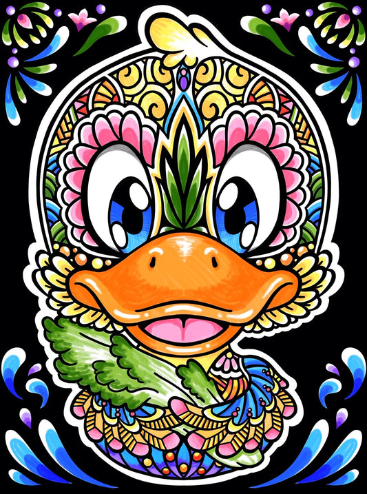 Photo d’un tableau à colorier en relief motif canard décoratif aux couleurs vives.