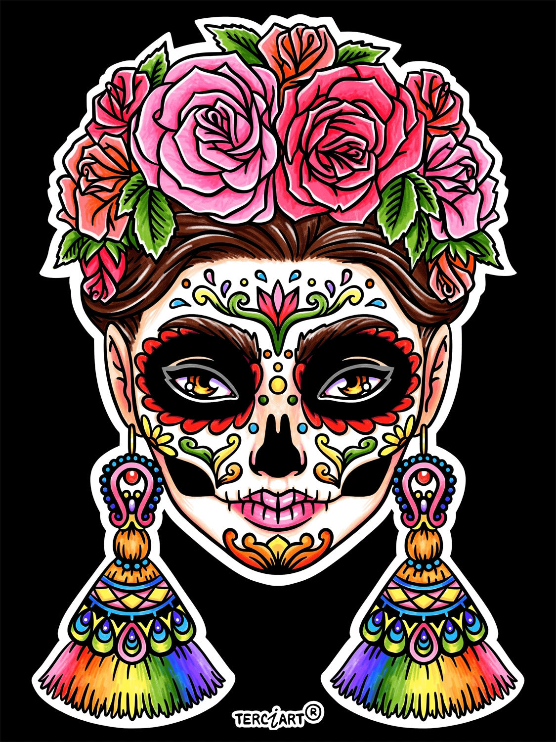 Photo d’un tableau à colorier en relief motif Catrina Día de los Muertos.