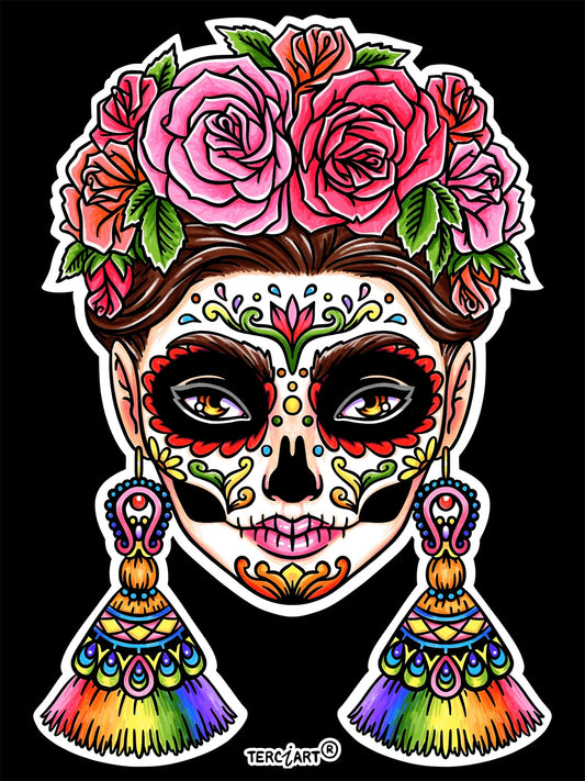 Photo d’un tableau à colorier en relief motif Catrina Día de los Muertos.