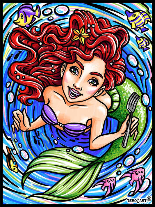 Photo d’un tableau à colorier en relief motif sirène sous la mer avec poissons.