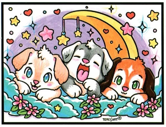 Chatons et lune à colorier en velours grand format — tableau en relief Terciart