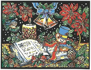 Photo d’un tableau à colorier en relief motif souris de Noël avec bougie, livre et poinsettias