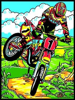 Photo d’un tableau à colorier en relief motif pilote de motocross en action.