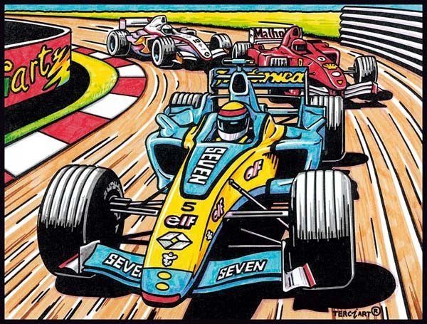 Photo d’un tableau à colorier en relief motif course de Formule 1 sur circuit.