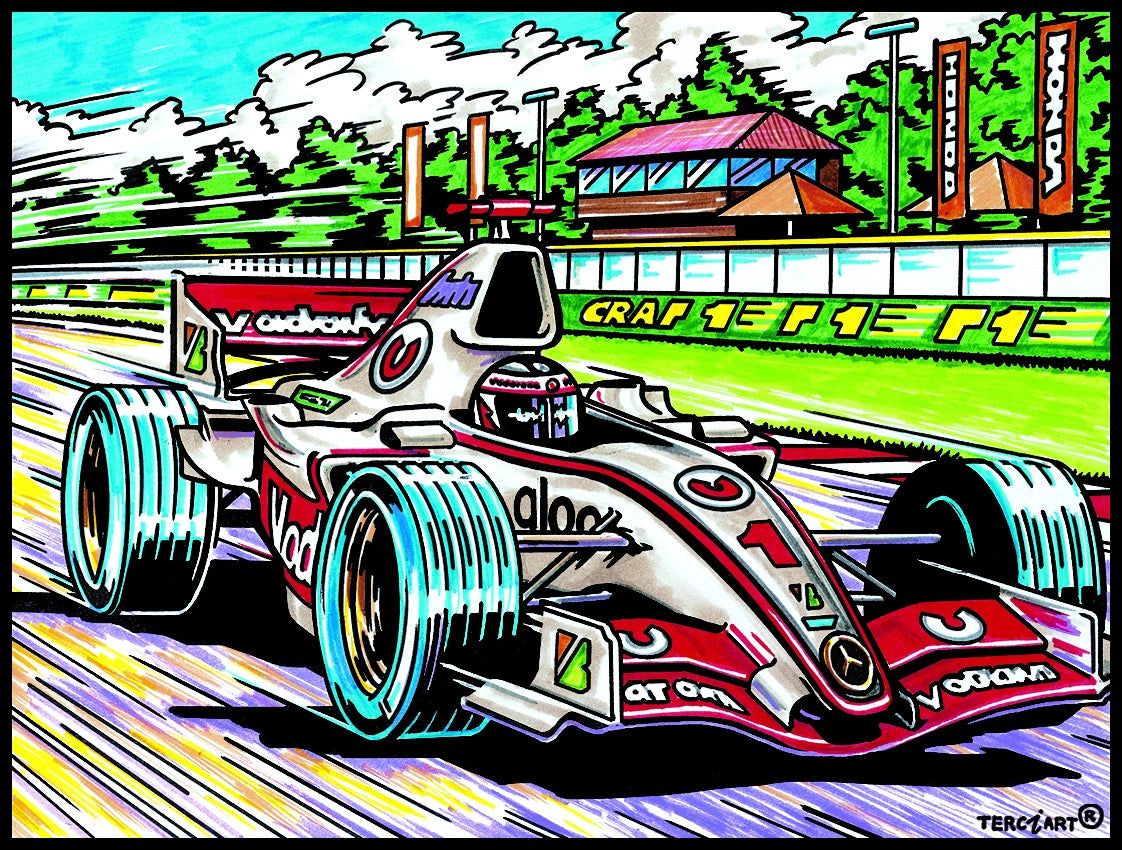 Photo d’un tableau à colorier en relief motif voiture de Formule 1 sur circuit.