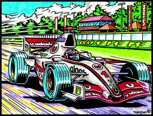 Photo d’un tableau à colorier en relief motif voiture de Formule 1 sur circuit.