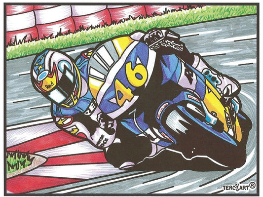 Photo d’un tableau à colorier en relief représentant une moto de course sur circuit.