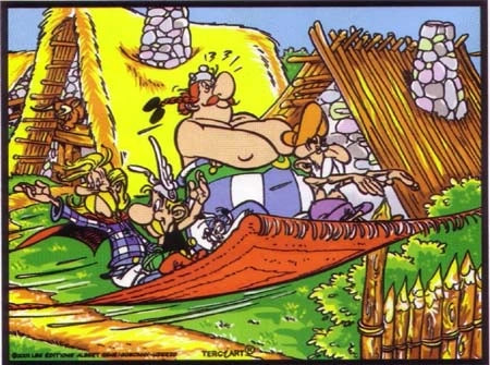 Photo d’un tableau à colorier en relief motif Astérix et Obélix dans le village gaulois