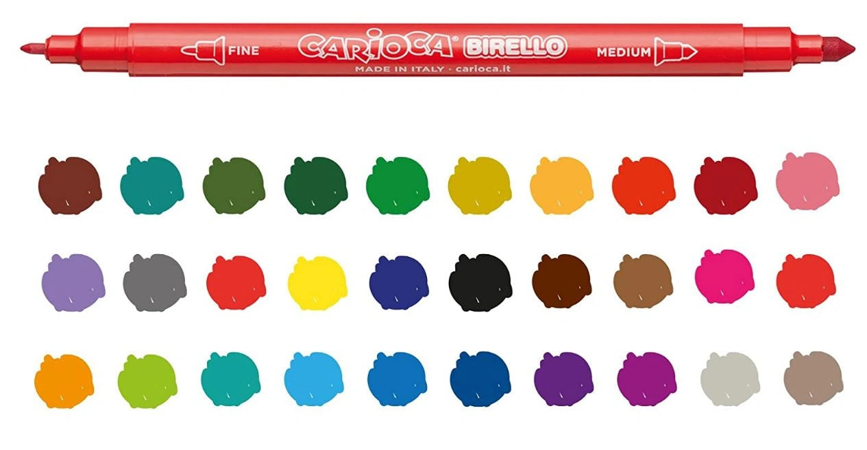 Nuancier de 24 couleurs de feutres Carioca Birello double pointe fine et moyenne