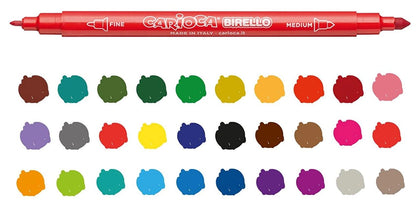 Nuancier de 24 couleurs de feutres Carioca Birello double pointe fine et moyenne
